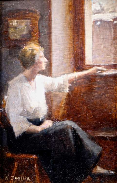Auguste Zwiller - Femme assise regardant à la fenêtre