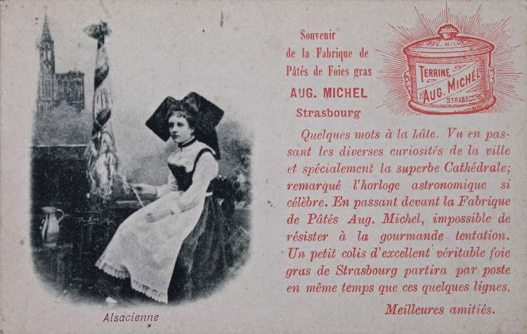 Carte postale Fabrique de foie gras Auguste Michel, Strasbourg - Alsacienne