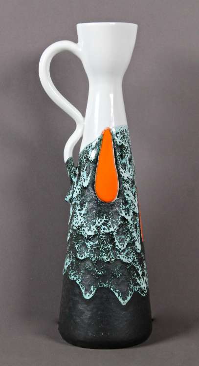 Fernand Elchinger - Grand vase à une anse et à décor sablé et réserve orange