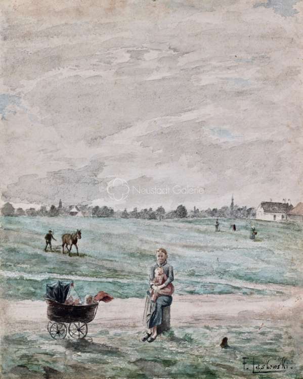 François Laskowski - Femme et enfant dans un paysage