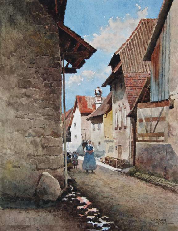 Gustave Krafft - Ruelle animée à Dambach la Ville (Alsace)