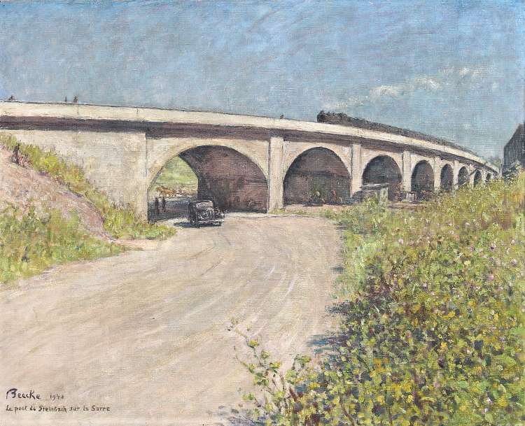 Henri Beecke - Train passant sur un pont