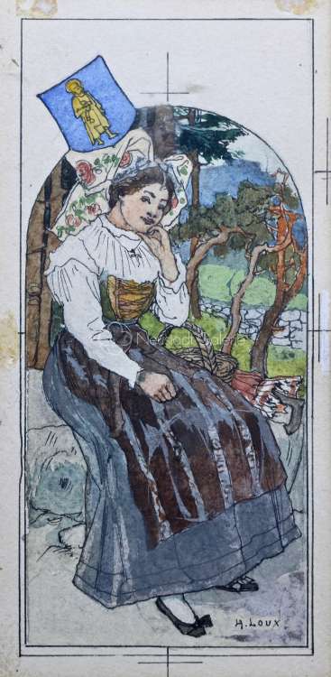 Henri Loux - Alsacienne assise avec sa corbeille