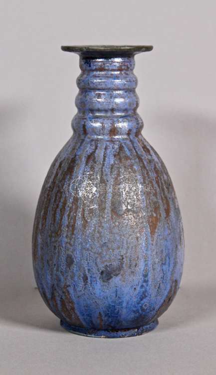 Ernest Jean Xavier Elchinger - Vase à col quadrilobe à coulures bleues