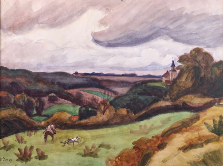 Jules-Emile Zingg - Chasseur et son chien dans un paysage