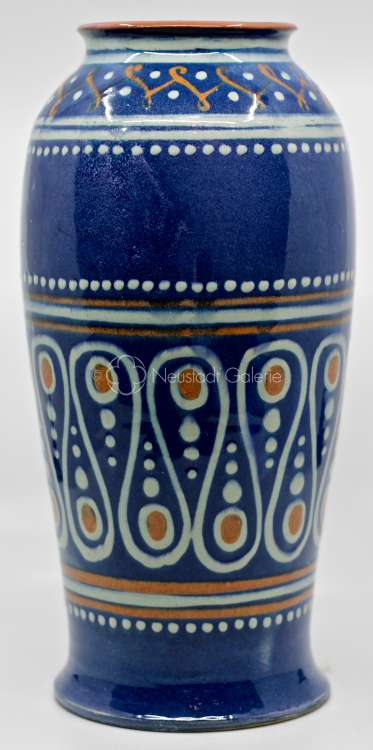 Léon Elchinger - Grand vase à décor d entrelacs, points et cercles sur fond bleu