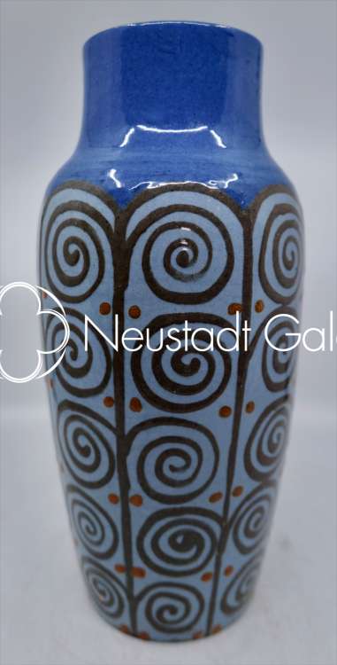 Léon Elchinger - Grand vase à spirales sur fond bleu
