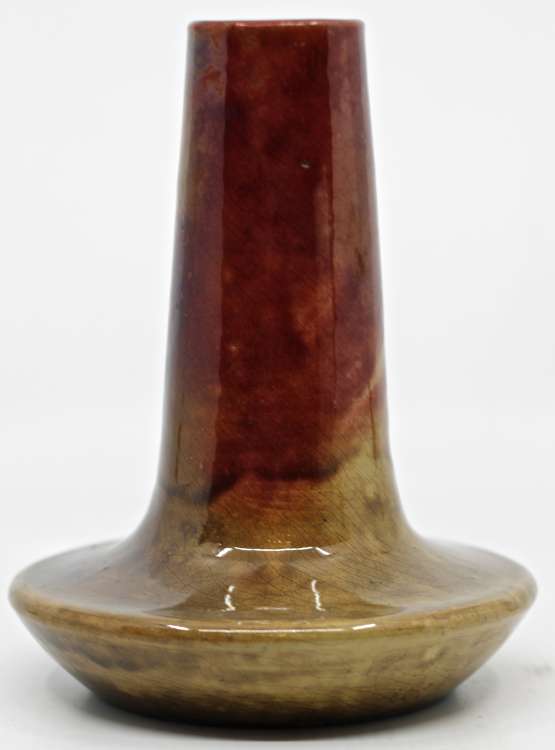 Léon Elchinger - Vase à col élancé à coulures rouges sur fond beige