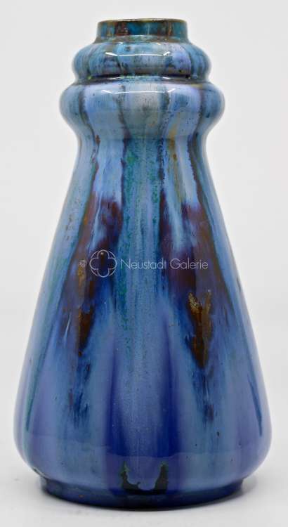 Léon Elchinger - Vase à coulures bleues contrastées