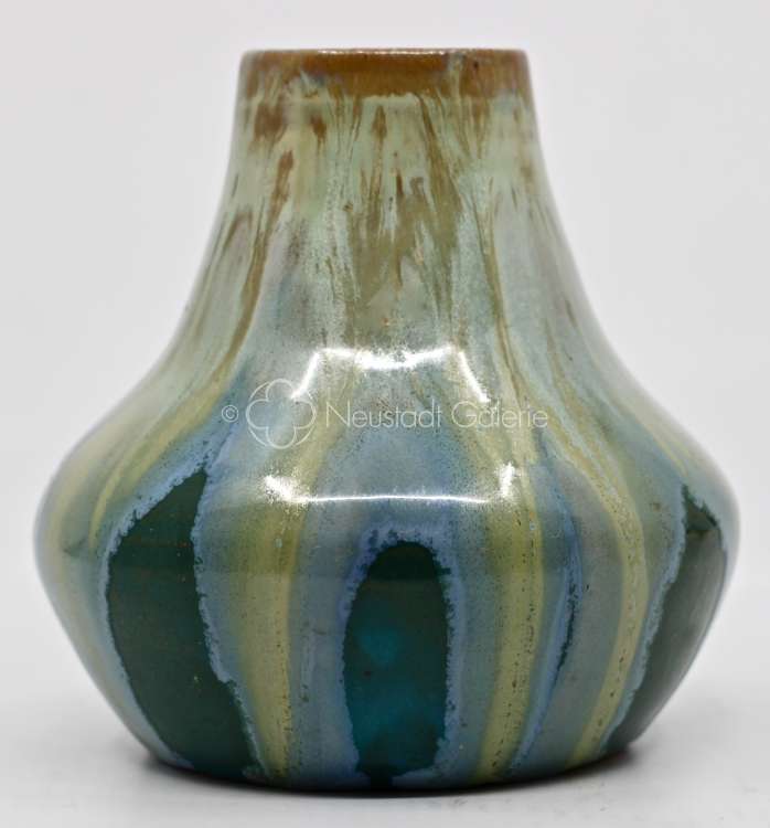 Léon Elchinger - Vase à coulures contrastées vert et turquoise