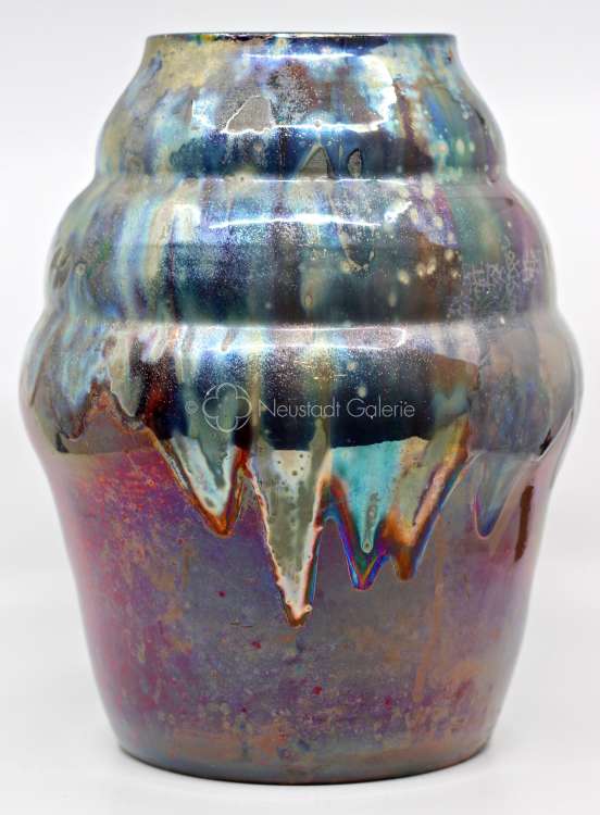Léon Elchinger - Vase à coulures flammées sur fond violet