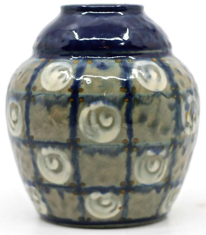 Léon Elchinger - Vase à décor de carreaux et de spirales blanches