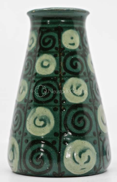 Léon Elchinger - Vase à décor de spirales blanches et noirs sur fond vert
