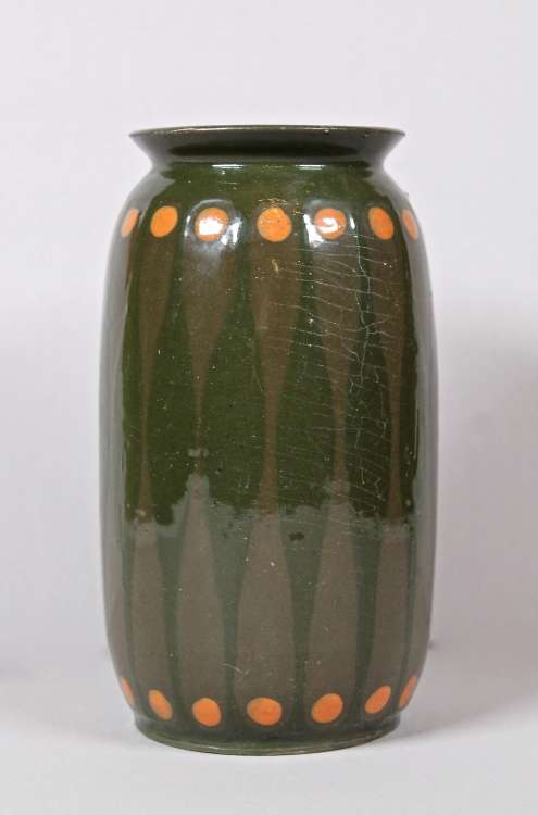 Léon Elchinger - Vase à décor géométrique (palmettes et points oranges)