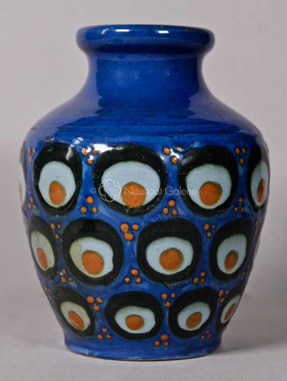 Léon Elchinger - Vase à décor oeil de Perdrix sur fond bleu