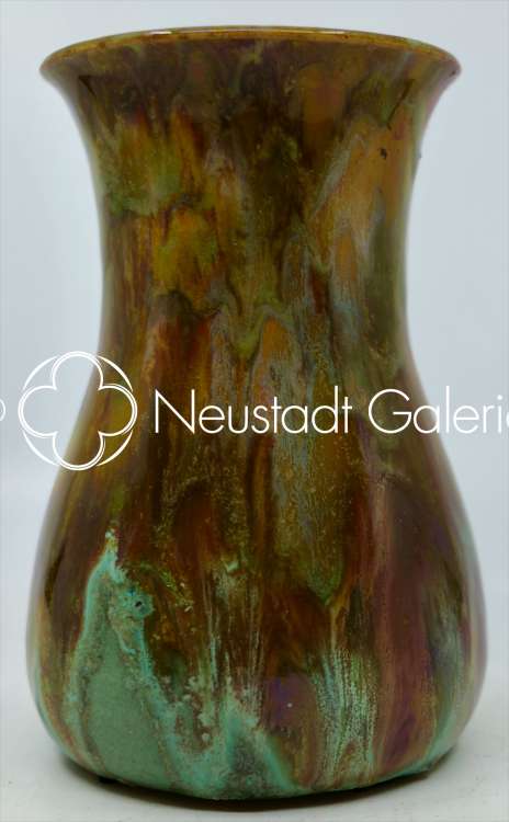 Léon Elchinger - Vase à dégradés d ocre, orange et turquoise