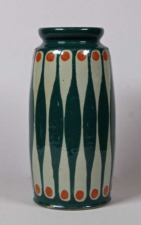 Léon Elchinger - Vase à palmettes vertes et points rouges