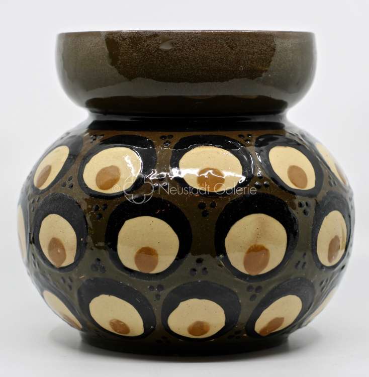 Léon Elchinger - Vase boule à décor de plumes de paon