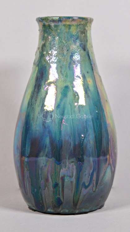 Léon Elchinger - Vase flammé bleu et vert