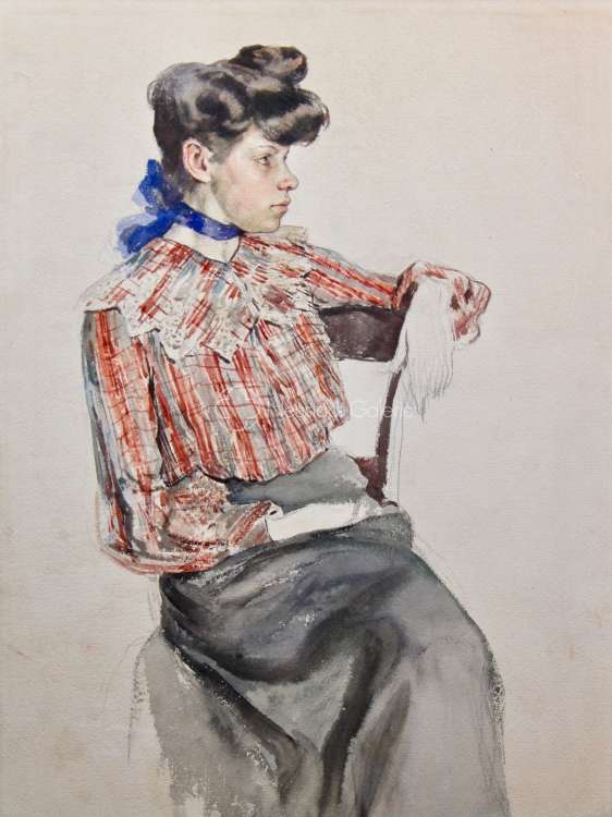 Lothar von Seebach - Jeune femme assise au noeud bleu