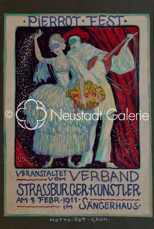 Louis-Philippe Kamm - Projet d affiche Pierrot Fest - Sängerhaus à Strasbourg 1911