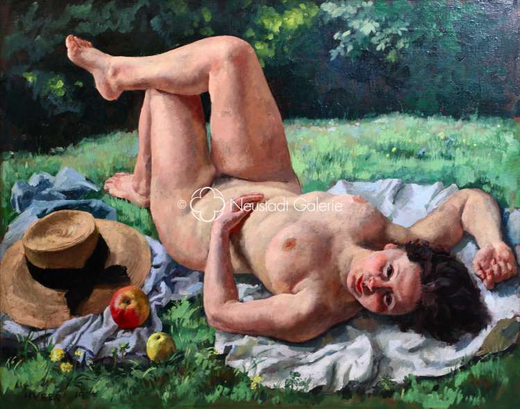Luc Hueber - Charlotte nue allongée dans la prairie
