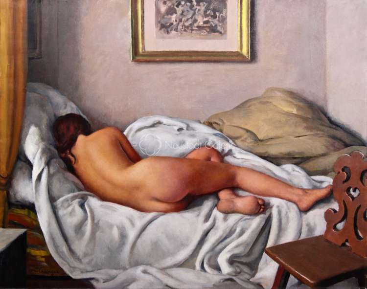 Maurice Ehlinger - Femme nue allongée à la chaise alsacienne (Monique)