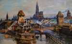 Adam Léonhard dit LAISE Vue panoramique de Strasbourg aquarelle. Charles Adam-Leonhard