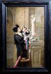 Adolf Weisz Alsacienne et son enfant déposant une couronne de fleurs au pied de la statue de la Vierge Marie (avec son cadre). Adolf Weisz