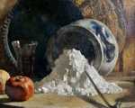 André CHARIGNY Nature morte à la farine et aux grenades huile sur carton, 27x35cm (détail). André Charigny