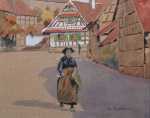 Charles SPINDLER Alsacienne dans un rue d un village (détail). Charles Spindler