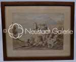 Ecole alsacienne fin XIXe Château du Wasigenstein à Niedersteinbach aquarelle, 16,5x22cm (avec son cadre). Ecole alsacienne fin XIXe siècle
