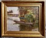 Emile ISENBART Barques au bord de l eau huile sur papier marouflée sur toile, 48x63cm (avec son cadre). Emile Isenbart
