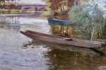 Emile ISENBART Barques au bord de l eau huile sur papier marouflée sur toile, 48x63cm (détail). Emile Isenbart