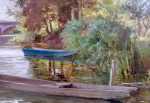 Emile ISENBART Barques au bord de l eau huile sur papier marouflée sur toile, 48x63cm (détail). Emile Isenbart