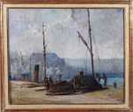 Emile Schneider Le port de Boulogne Huile sur toile (avec son cadre). Émile Schneider