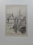 Fernand SCHUTZ-WETTEL Cathédrale de Strasbourg et le pont du Corbeau crayon. Fernand Schultz