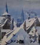 Georges RITLENG Cathédrale et toits de Strasbourg sous la neige (détail). Georges Louis Edouard Ritleng