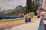 Gustave KRAFFT Jeunes italiennes sur la route au bord du lac de Côme (Varenna) (détail). Gustave Krafft