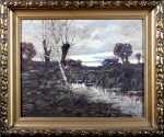 Gustave STOSKOPF Paysage du Ried Huile sur panneau (avec son cadre). Gustave Stoskopf