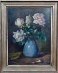 Hans Mathis - Bouquet de roses dans un vase bleu (avec son cadre).. Hans Mathis