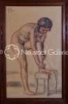 Henri BEECKE Femme nue sortant du bain sanguine (avec son cadre). Henri Beecke