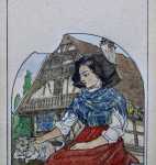 Henri LOUX Alsacienne caressant un chat près d une maison alsacienne (détail). Henri Loux