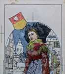 Henri LOUX Alsacienne d Osthouse en hiver aquarelle (détail). Henri Loux