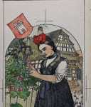Henri LOUX Alsacienne de Wissembourg dans son jardin au milieu des roses et tournesols  (détail). Henri Loux