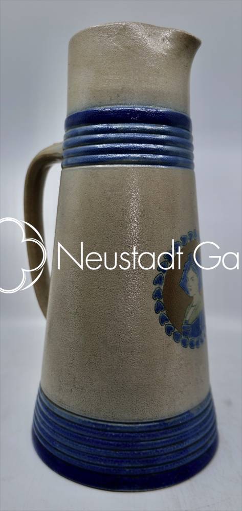 Cruche En Grès Vintage Mitchell Shelton Pottery – 11 Pouces – Glaçure Bleue Cobalt – Seagrove NC – Occasion