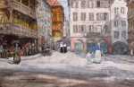 Jean LEFORT La place du Marché aux chochons de lait à Strasbourg Aquarelle (détail situation). Jean Lefort