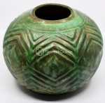 Léon ELCHINGER Gros vase boule à dégradés vert céramique, H:20cm - vers 1920/1934. Léon Elchinger