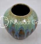 Léon ELCHINGER Vase à coulures vertes et bleues sur fond brun  céramique, hauteur 9,5cm - vers 1900 / 1919. Léon Elchinger