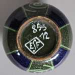 Léon Elchinger Vase boule à décor de spirales et bandes bleues vers 1920 - 1934 (marque). Léon Elchinger